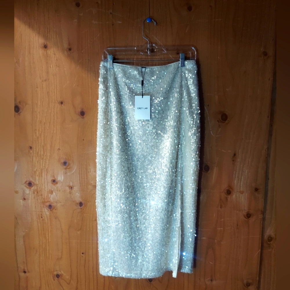 GREY LAB Nude Pink Sequin Polyester Lined Skirt